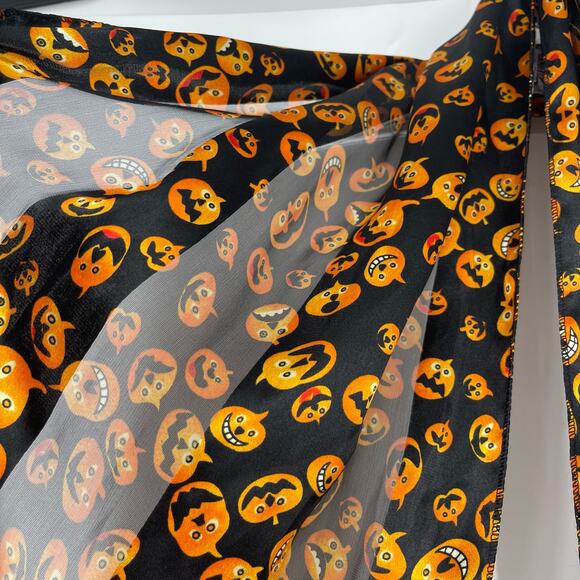 Classic Halloween Pumpkin Face Scarf Black Orange Traditional Spooky Witchcore - Picture 5 of 15